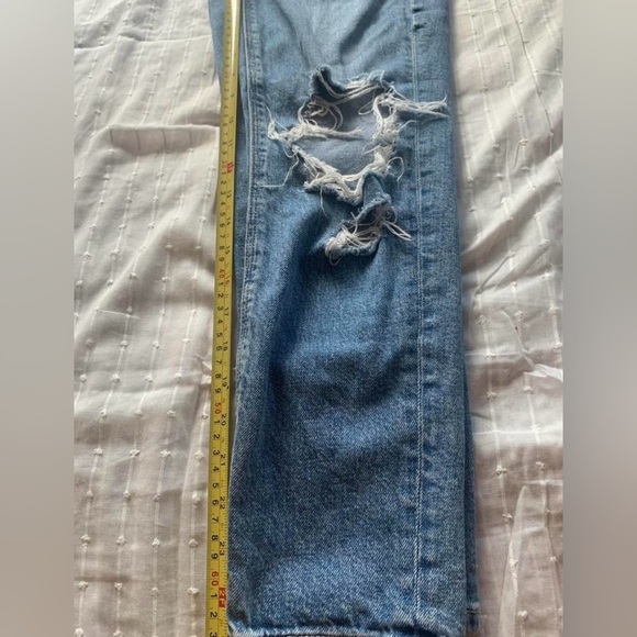 💕 American eagle mom jeans strigid blue distressed denim high waist size 24 - Picture 8 of 8